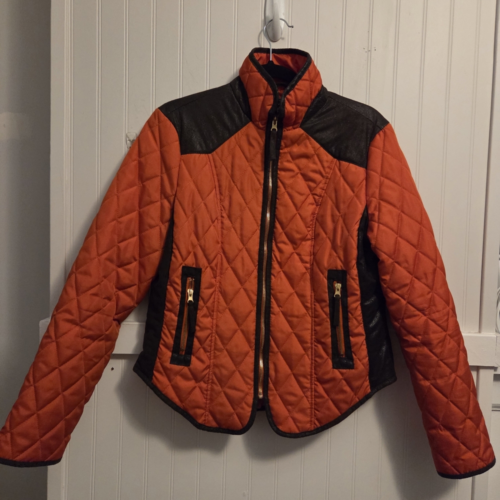 Last Kiss Orange and Black Quilted Puffer Jacket